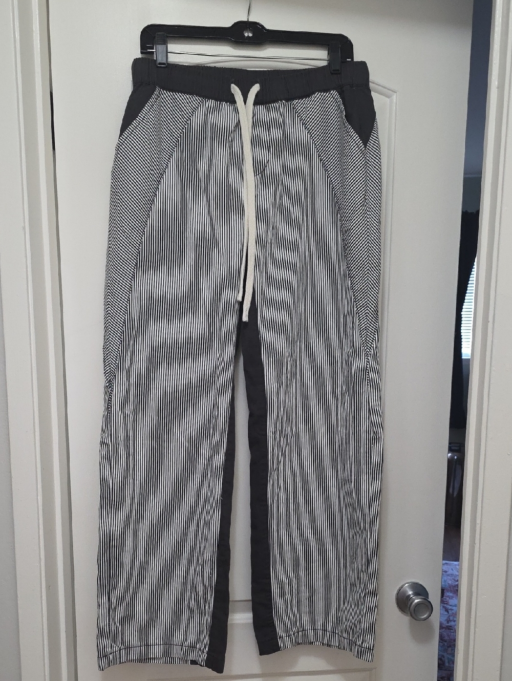 Navy Blue & White Striped Drawstring Trousers